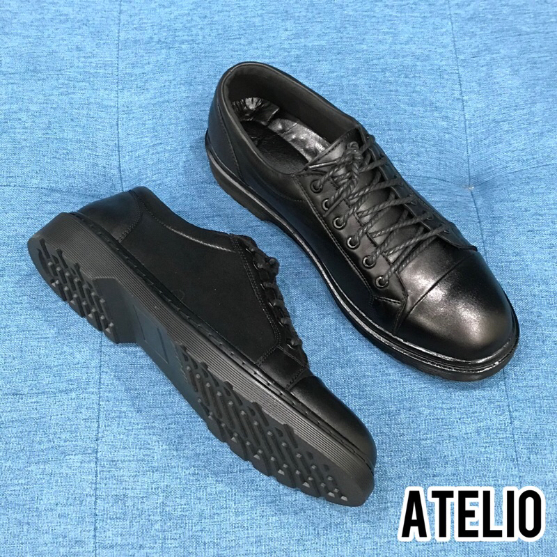 Giày Da Dr 1990 Đen Cổ Thấp ATELIO Shoes, Kiểu Dáng Doctor, Da Bò 100%, Đế Kếp Cao Su Có Khâu Đế - BH 1 năm