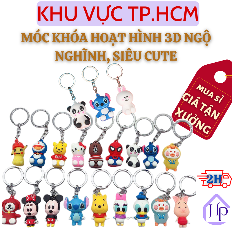 Móc khóa hình thú 3D ngộ nghĩnh, siêu cute, Phụ Kiện Móc Khóa treo balo, túi xách, Cặp Học Sinh