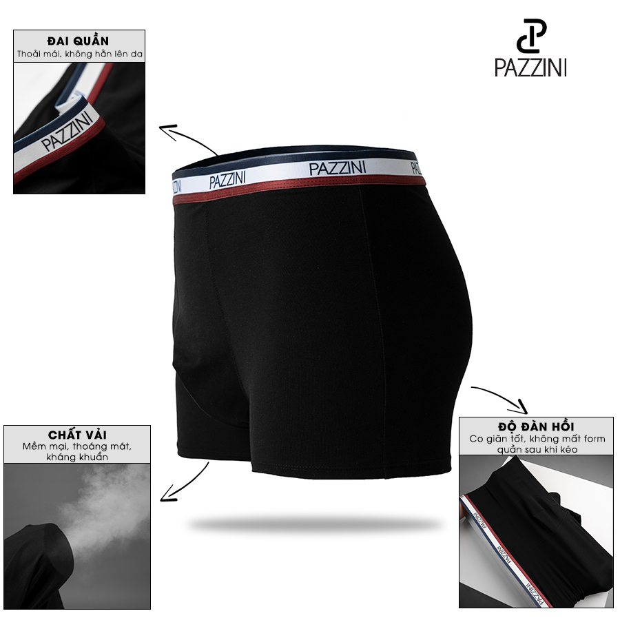 Combo 3 quần lót nam boxer PAZZINI thun cotton cao cấp, quần sịp nam co giãn 4 chiều, thấm hút kháng khuẩn tốt - BX001.