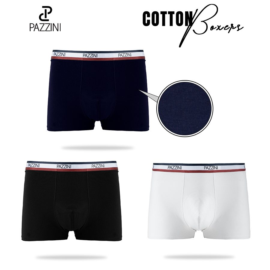 Combo 3 quần lót nam boxer PAZZINI thun cotton cao cấp, quần sịp nam co giãn 4 chiều, thấm hút kháng khuẩn tốt - BX001.
