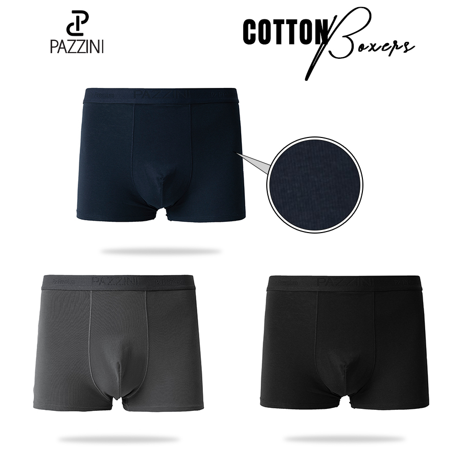 Quần lót nam boxer PAZZINI thun cotton xuất xịn cao cấp, quần sịp nam co giãn 4 chiều, thấm hút kháng khuẩn tốt - BX002.