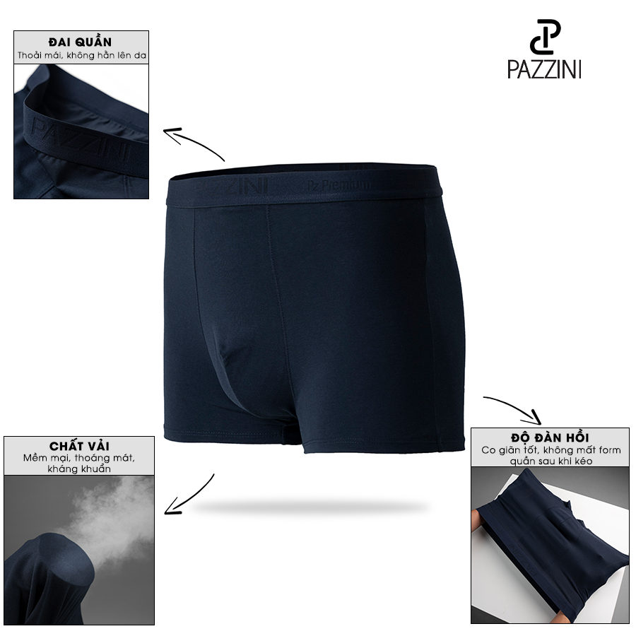 Quần lót nam boxer PAZZINI thun cotton xuất xịn cao cấp, quần sịp nam co giãn 4 chiều, thấm hút kháng khuẩn tốt - BX002.