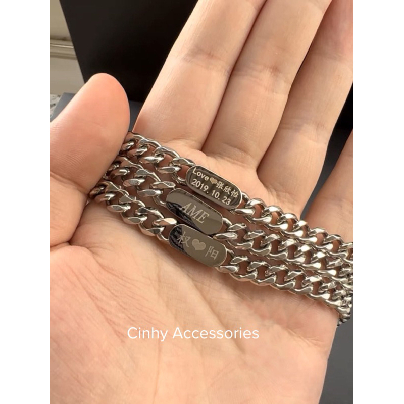 Lắc tay nam nữ Khắc Tên theo yêu cầu, Vòng tay đôi lắc ngắn Shop làm quà tặng màu bạc 925 không gỉ, couple unisex-LT04