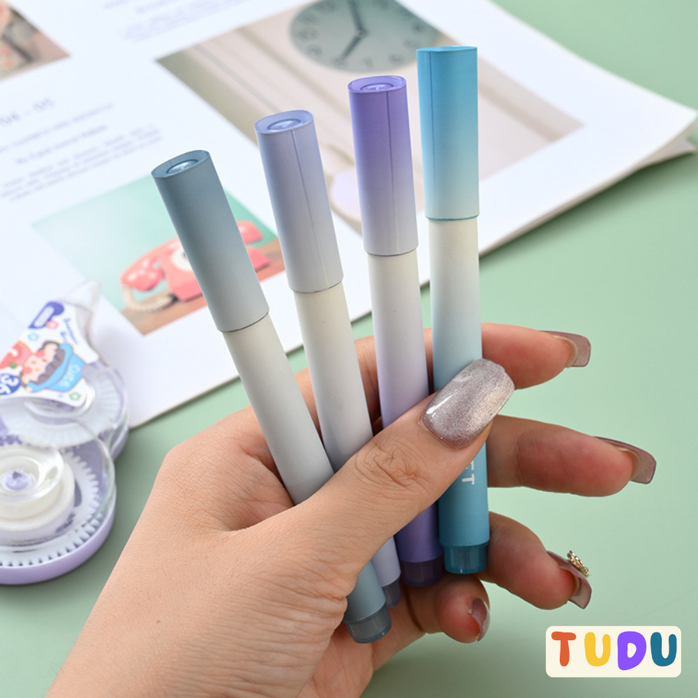 Bút dạ quang set 4 chiếc tone pastel xinh, Bút đánh dấu highlight ngòi mềm mại dành cho học sinh, sinh viên, văn phòng