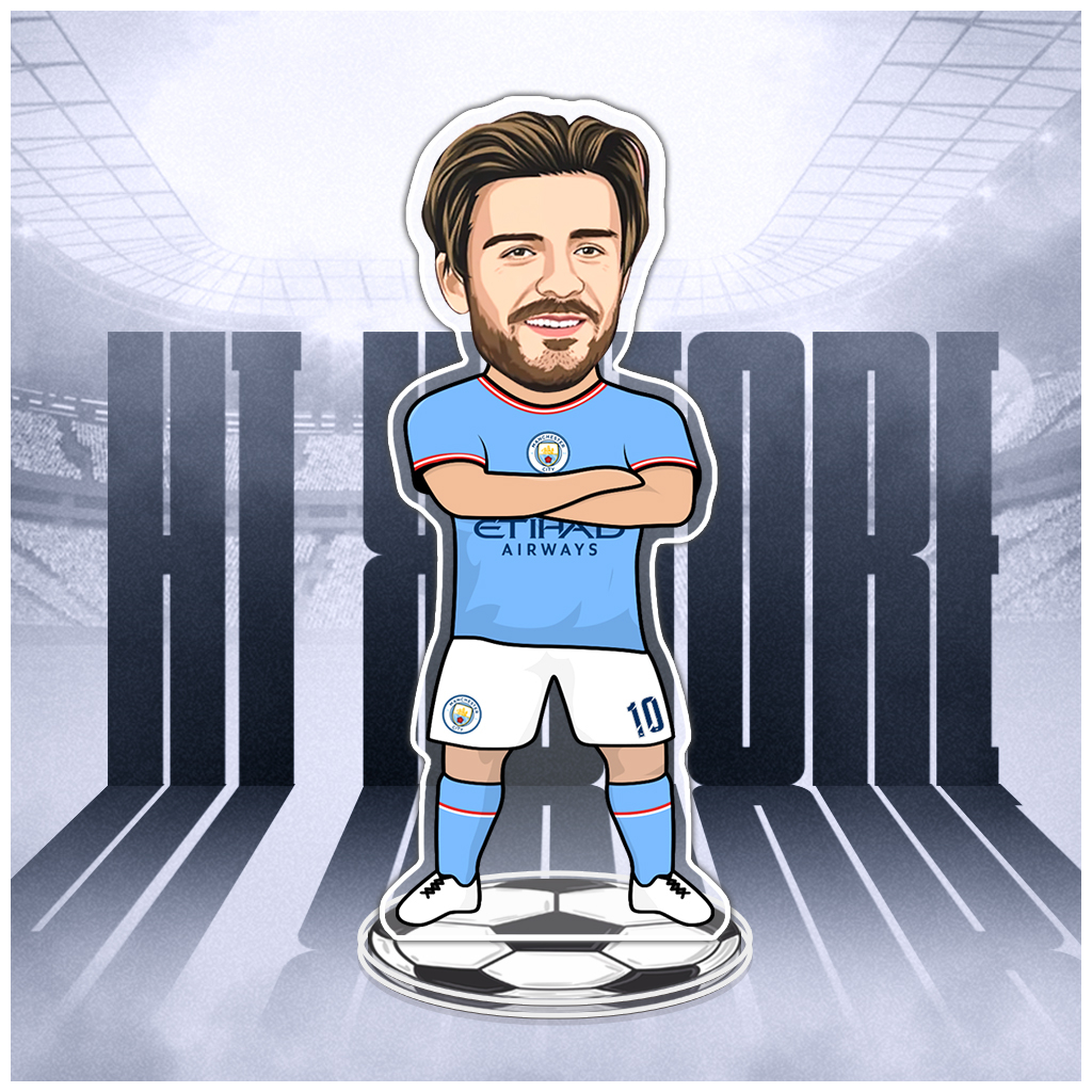 Mô hình standee hình cầu thủ CLB bóng đá Manchester City, mô hình cầu thủ Man Blue để bàn, decor, trang trí