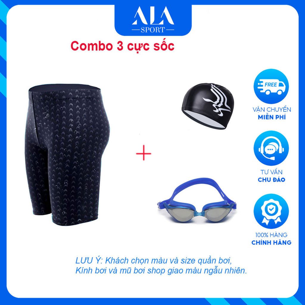 [Combo 3 Cực Sốc] Quần Bơi Nam Lửng Thun Lạnh + Kính Bơi Nam Nữ Góc Nhìn Rộng + Mũ Bơi Nam Nữ Co Dãn Tốt CB07