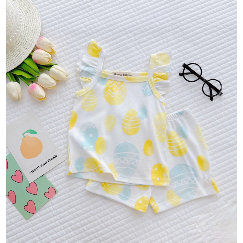 Bộ hai dây cánh tiên minwoo kids vải cotton bozip cho bé gái