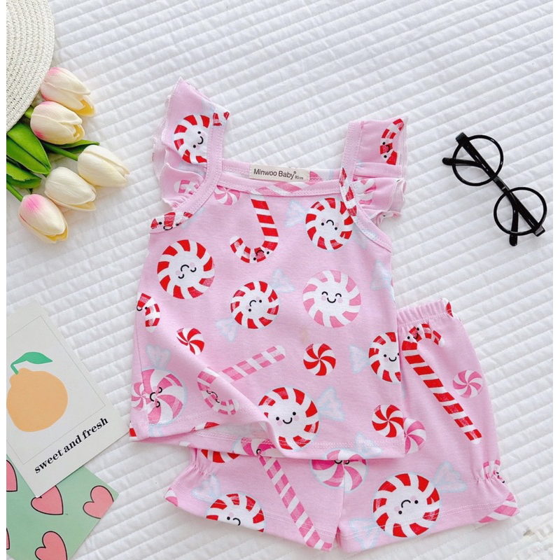 Bộ hai dây cánh tiên minwoo kids vải cotton bozip cho bé gái