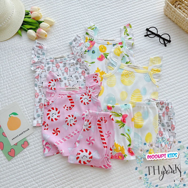 Bộ hai dây cánh tiên minwoo kids vải cotton bozip cho bé gái