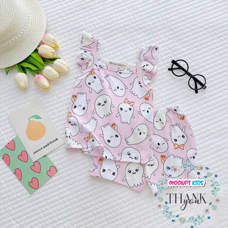 Bộ hai dây cánh tiên minwoo kids vải cotton bozip cho bé gái