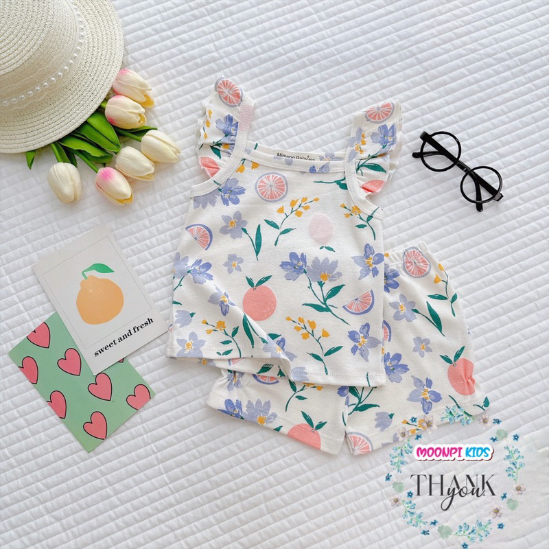 Bộ hai dây cánh tiên minwoo kids vải cotton bozip cho bé gái