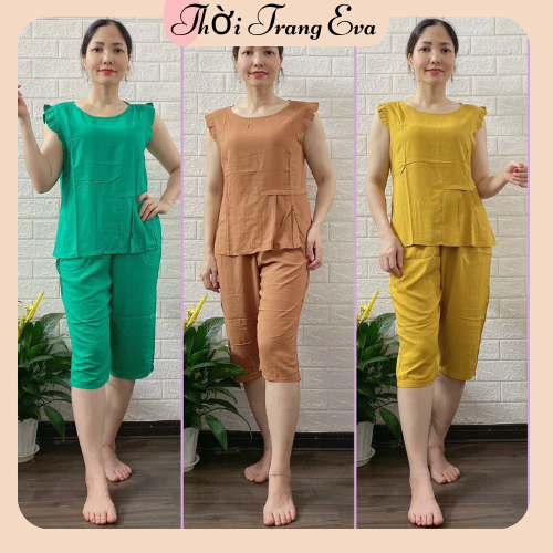 Bộ Lanh Ngố Lửng 1 Màu mẫu Tay Bèo Áo Xếp Ly THƠI TRANG EVA