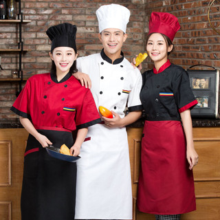  Áo Bếp,Đồng Phục Bếp Ngắn Tay Màu Trắng Đỏ Đen Chuyên Nghiệp Cho Nam Và Nữ 