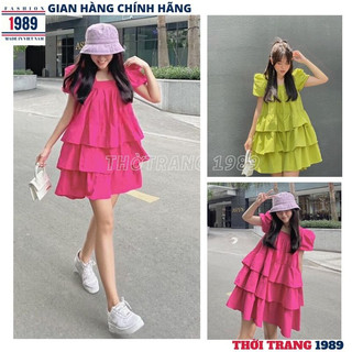 Váy babydoll công chúa 3 tầng cổ vuông tay bồng 2 mầu -đầm nữ dự tiệc -THỜI TRANG 1989