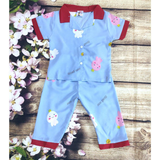 Bộ Pijama Lụa Tay Ngắn Quần Lửng Bé (6-14kg) (giao màu ngẫu nhiên)