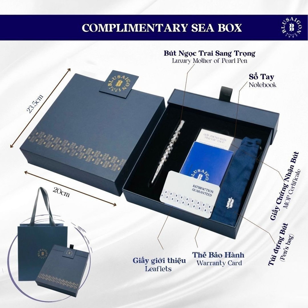 Bút Ký Cao Cấp BLUSAIGON Inspired Ngọc Trai Nâu Misisipi Sọc Caro 001015002 - Khoen Vàng