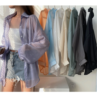 KAMYL Áo sơ mi suốt tay dài nữ dài tay voan mỏng khoác ngoài đi biển oversize nhiều màu,Áo khoác cardigan đi biển voan tơ giấy trong suốt Áo tay dài dáng rộng