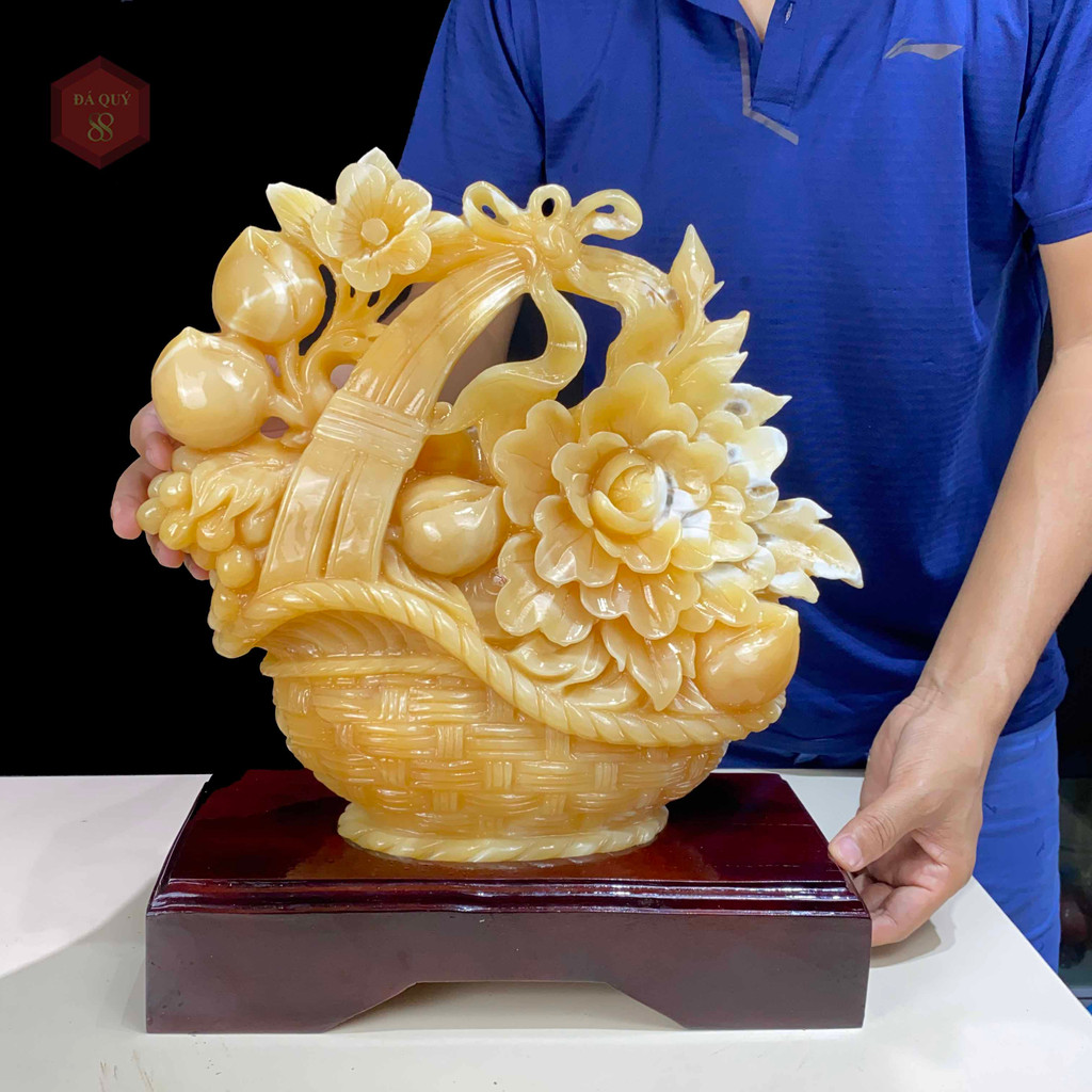 Giỏ Hoa Mẫu Đơn Đá Ngọc Hoàng Long Tự Nhiên Liền Khối Vip 27kg-48cm