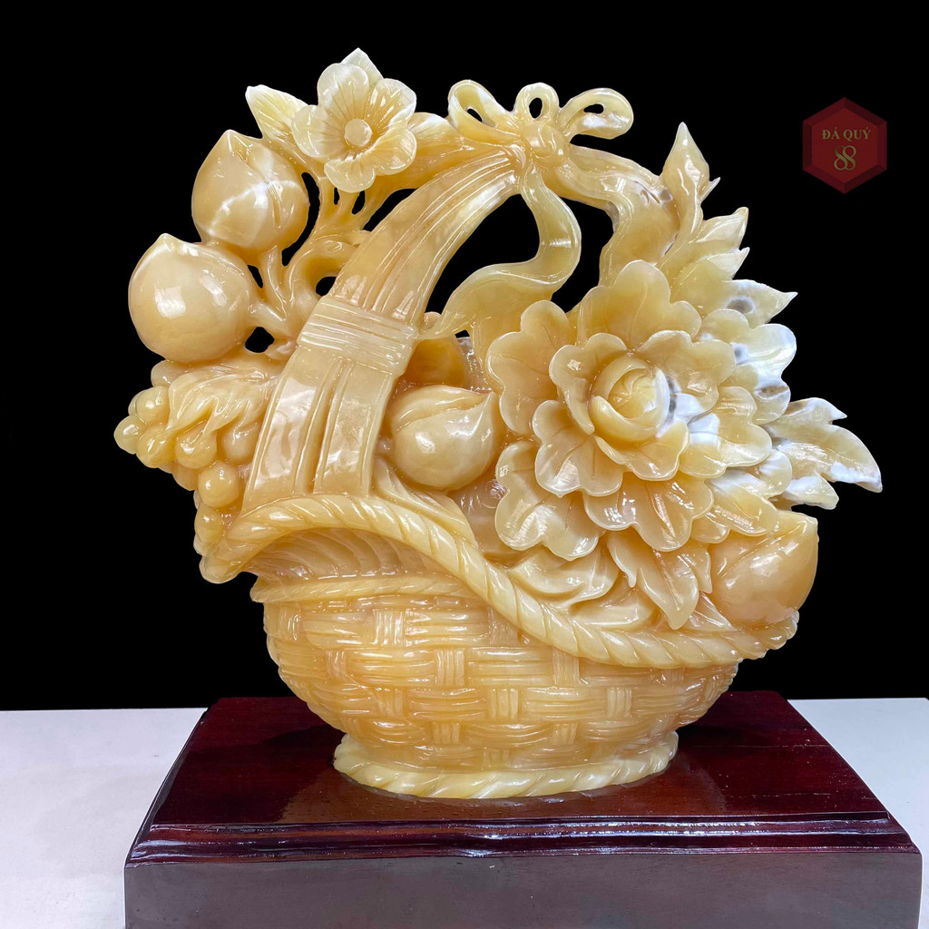 Giỏ Hoa Mẫu Đơn Đá Ngọc Hoàng Long Tự Nhiên Liền Khối Vip 27kg-48cm