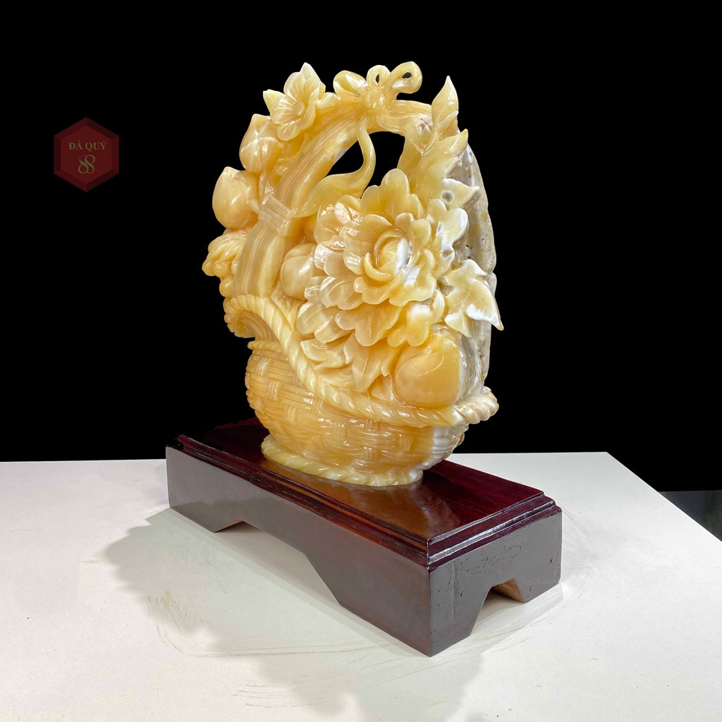 Giỏ Hoa Mẫu Đơn Đá Ngọc Hoàng Long Tự Nhiên Liền Khối Vip 27kg-48cm