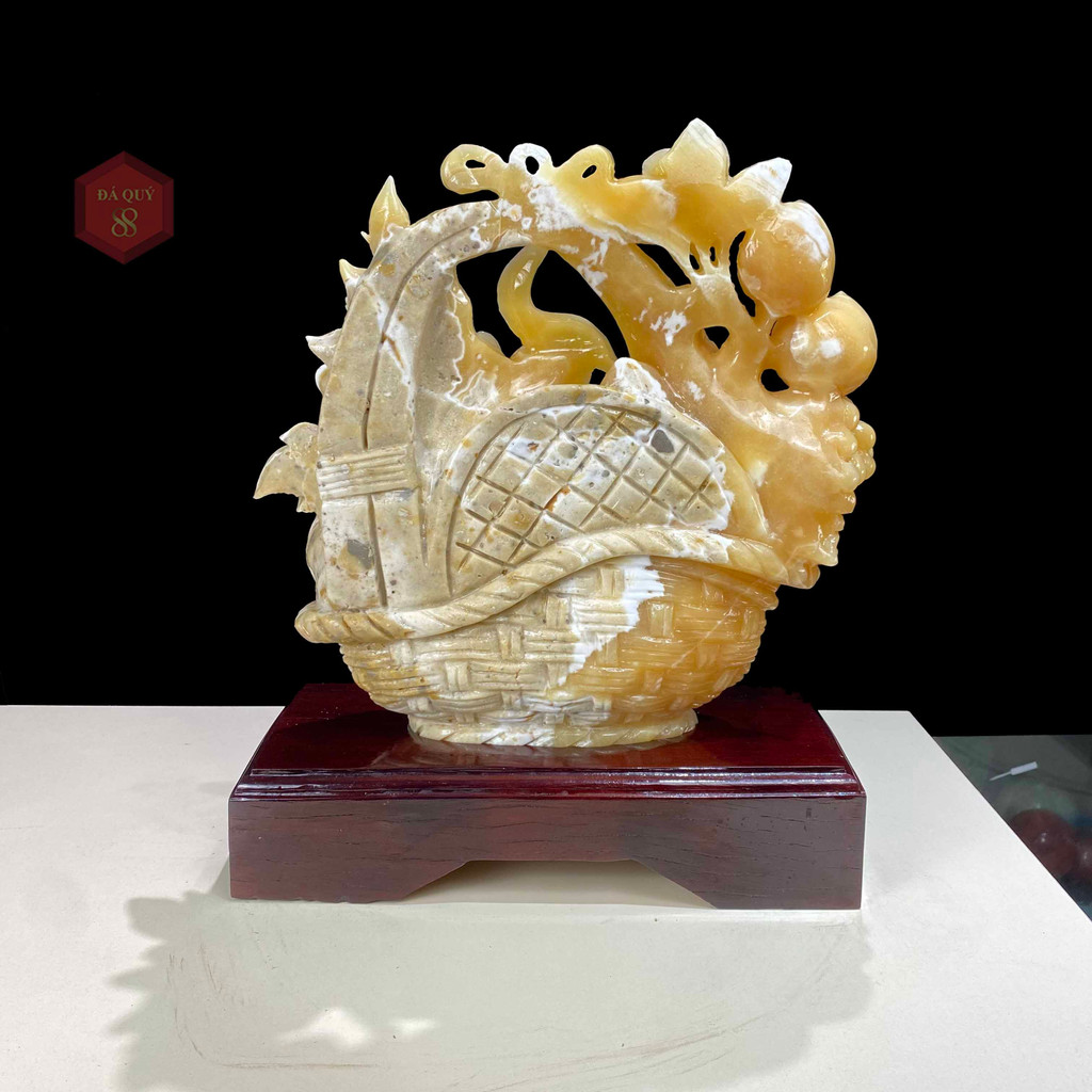 Giỏ Hoa Mẫu Đơn Đá Ngọc Hoàng Long Tự Nhiên Liền Khối Vip 27kg-48cm