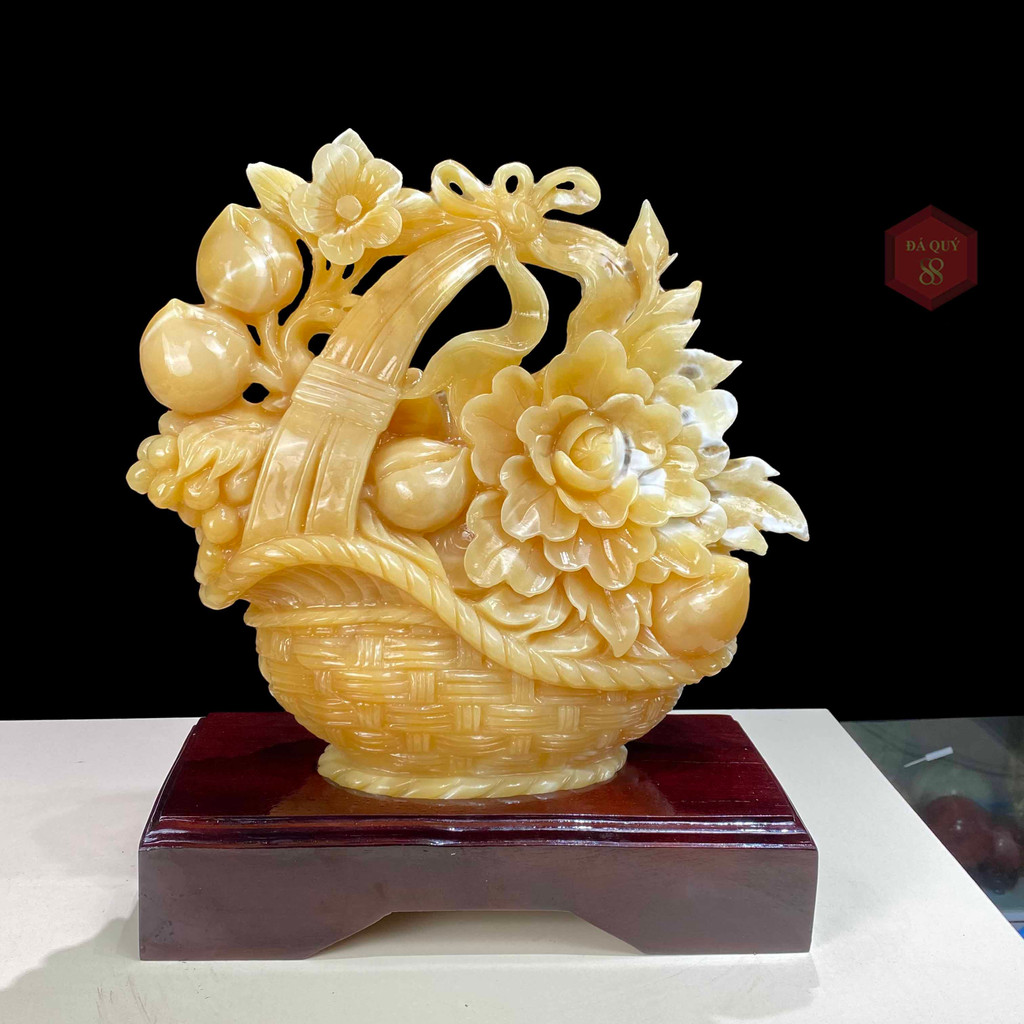 Giỏ Hoa Mẫu Đơn Đá Ngọc Hoàng Long Tự Nhiên Liền Khối Vip 27kg-48cm