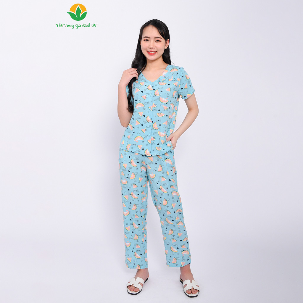 [Mã FATOP12 giảm 30K đơn 150K] Bộ pijama lanh mặc nhà nữ mùa hè Việt Thắng, quần dài, áo cộc tay - B08.2311
