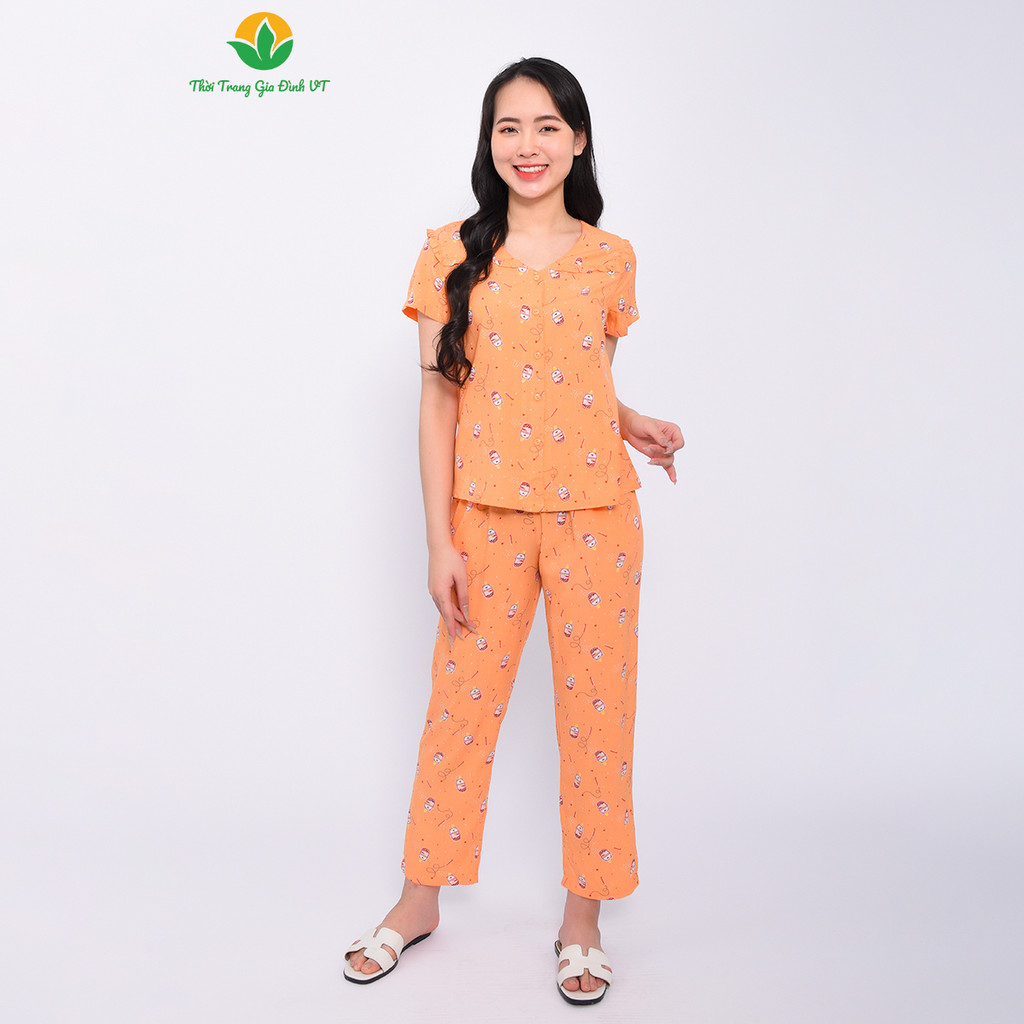 [Mã FATOP12 giảm 30K đơn 150K] Bộ pijama lanh mặc nhà nữ mùa hè Việt Thắng, quần dài, áo cộc tay - B08.2311