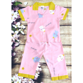 Bộ Pijama Lụa Tay Ngắn Quần Lửng Bé (6-14kg) (giao màu ngẫu nhiên)