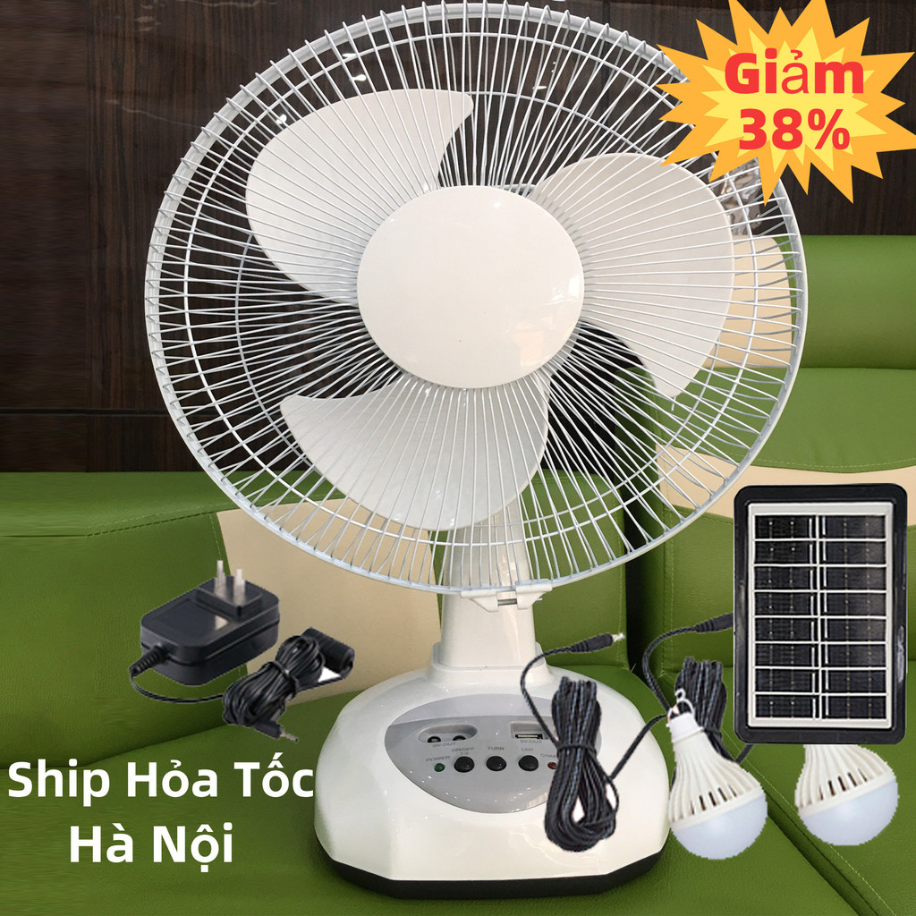 [Sẵn Hà Nội - Giảm Mạnh] Quạt Tích Điện Sử Dụng Năng Lượng Mặt Trời Kèm Sạc+ Đèn+ Ổ Sạc Đt Không Sợ Mất Điện Bảo Hành 1 N