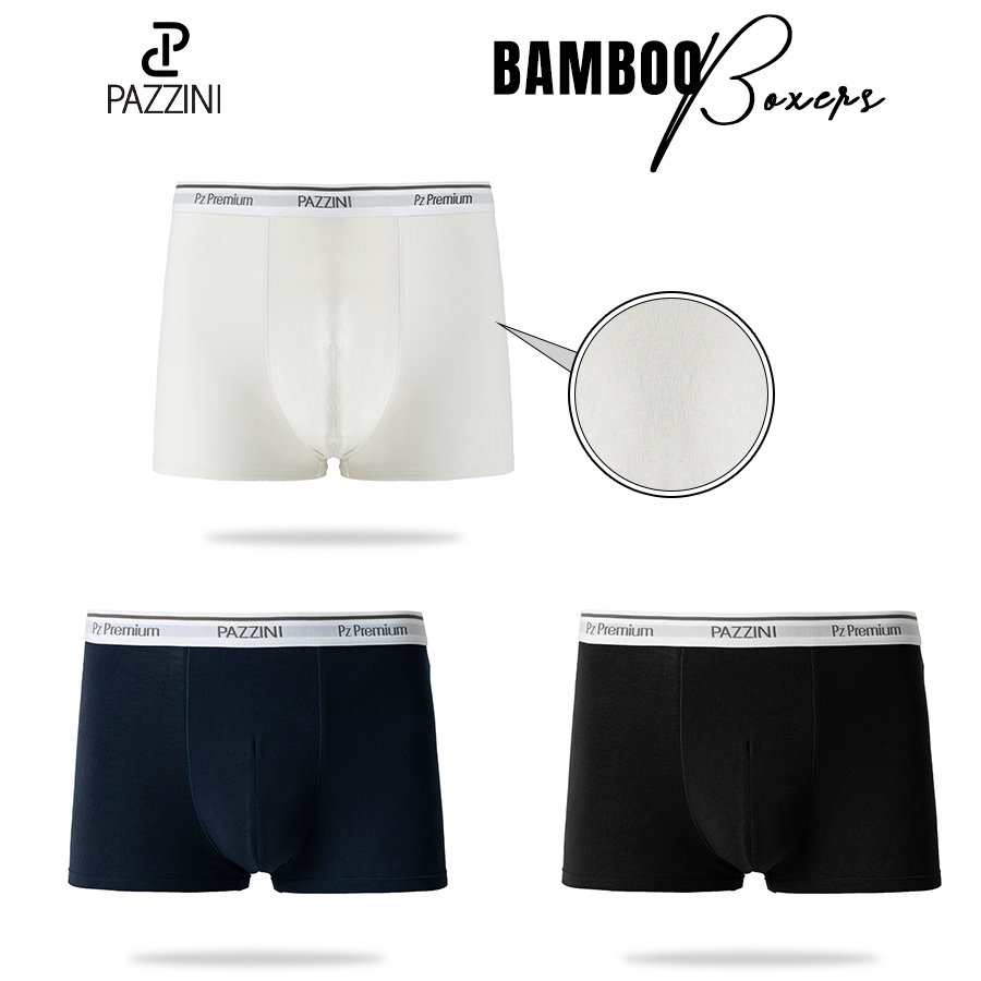 Combo 3 quần lót nam boxer PAZZINI thun bamboo cao cấp, quần sịp nam co giãn 4 chiều, thấm hút kháng khuẩn tốt - BX003.