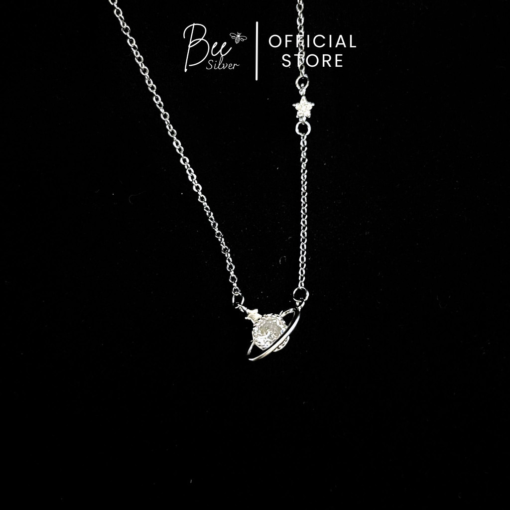 Dây chuyền bạc nữ 925 Bee Silver mặt sao thổ lấp lánh Saturn Necklace