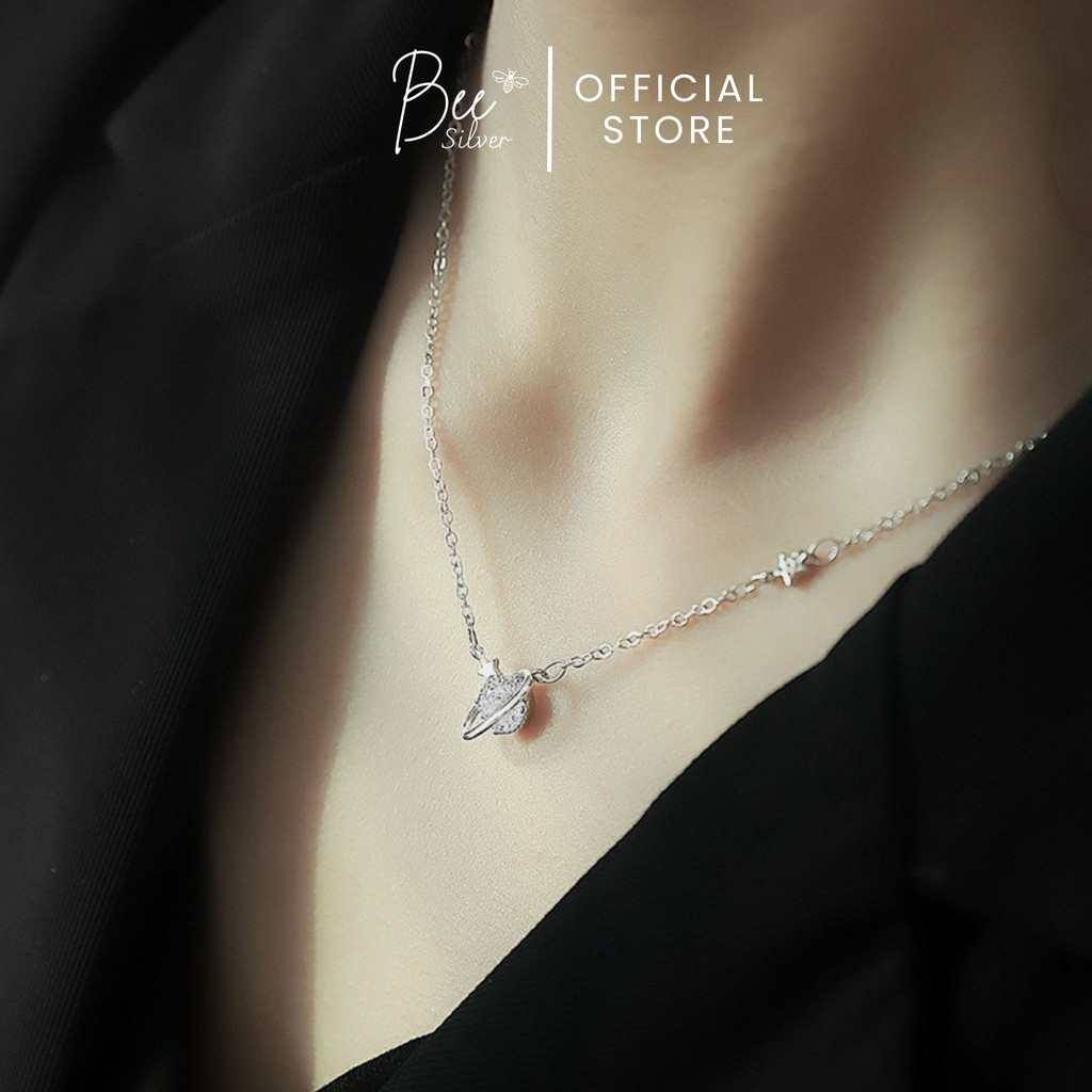 Dây chuyền bạc nữ 925 Bee Silver mặt sao thổ lấp lánh Saturn Necklace