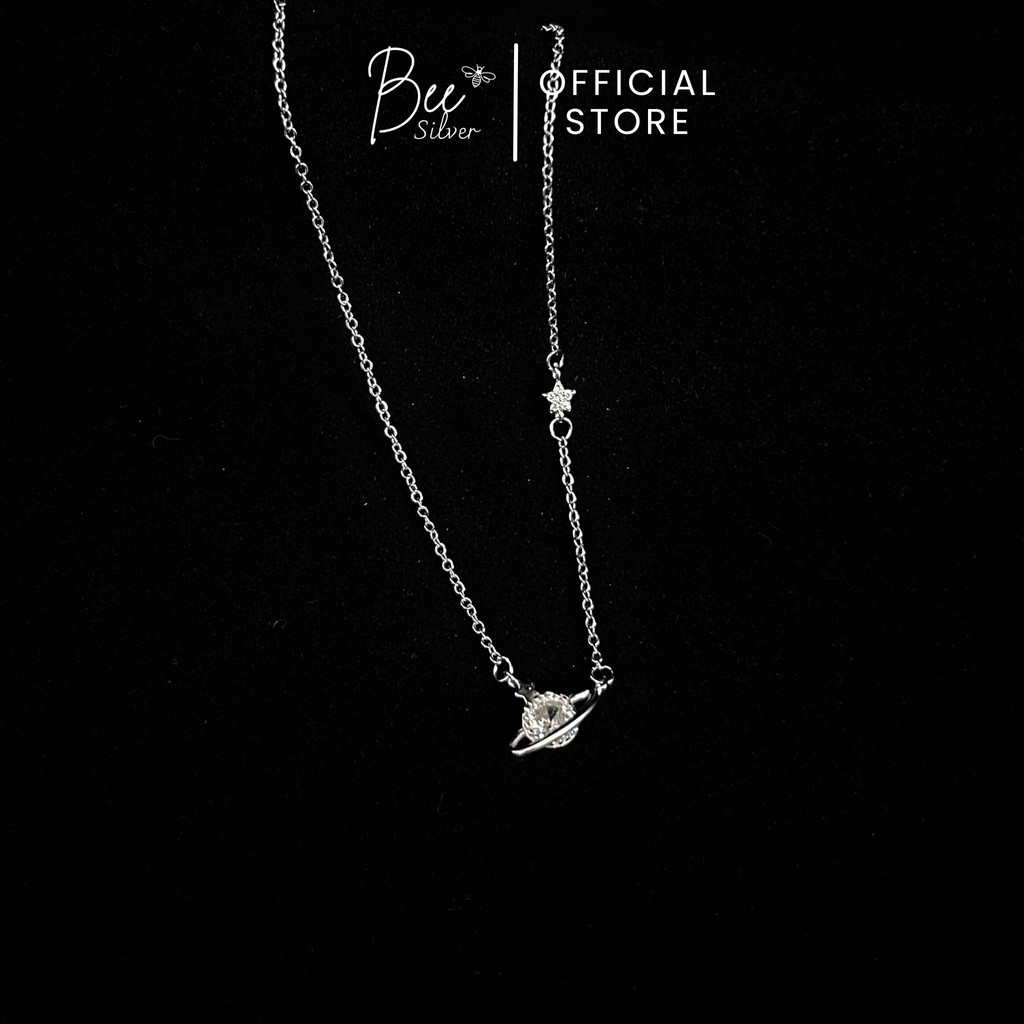 Dây chuyền bạc nữ 925 Bee Silver mặt sao thổ lấp lánh Saturn Necklace