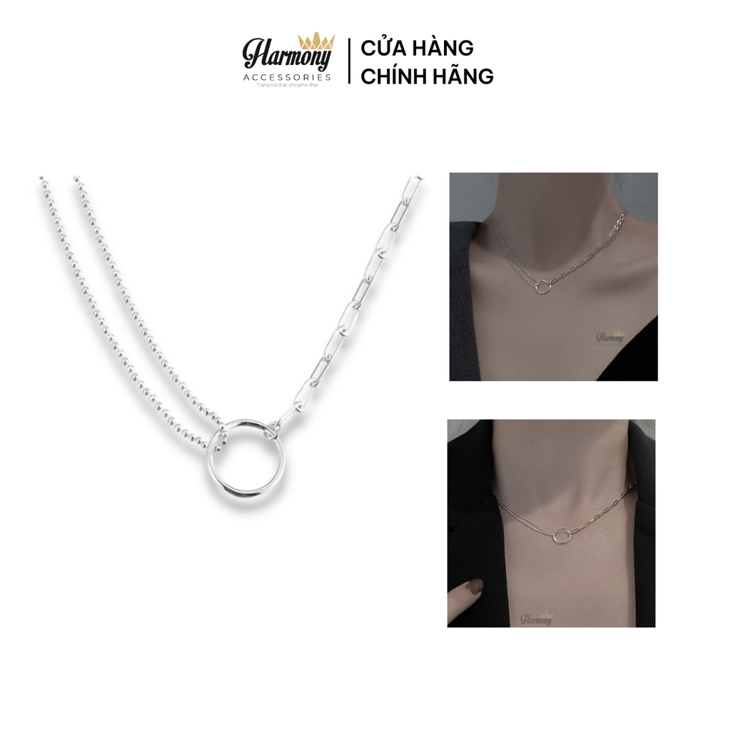 Dây chuyền nữ bạc 925 xi kim choker mắt xích mặt tròn rỗng cá tính| HARMONY ACCESSORIES VC109