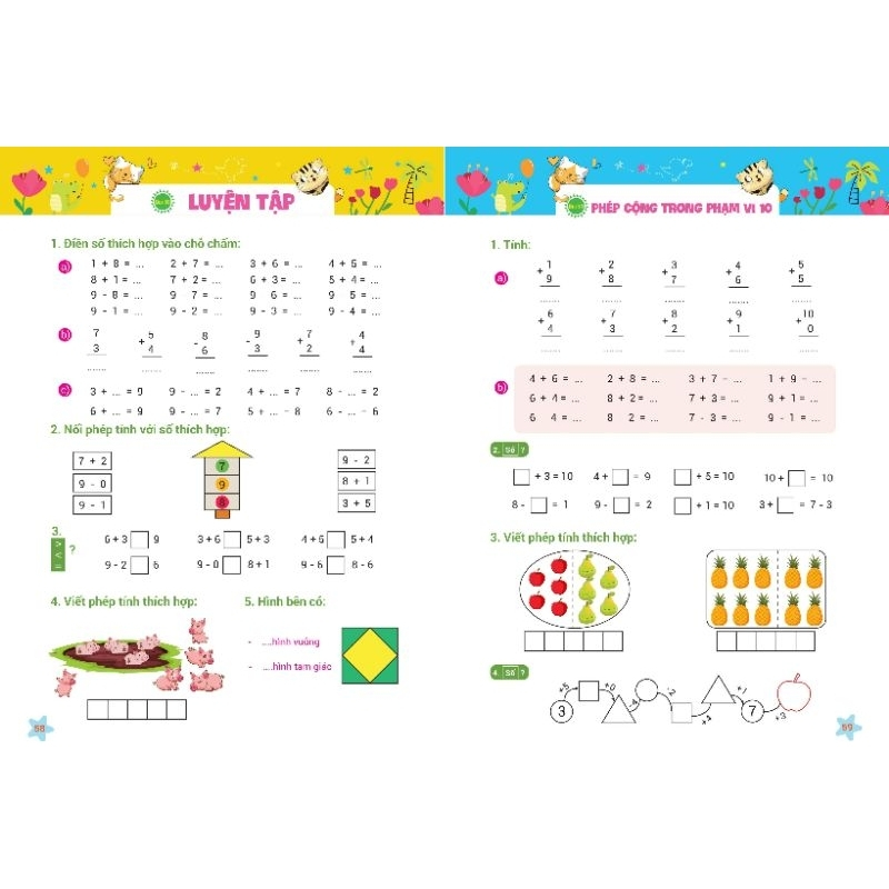 Sách - Vở bài tập toán mầm non, vở bài tập toán phát triển tư duy dành cho trẻ 5 - 6 tuổi làm quen chuẩn bị vào lớp 1