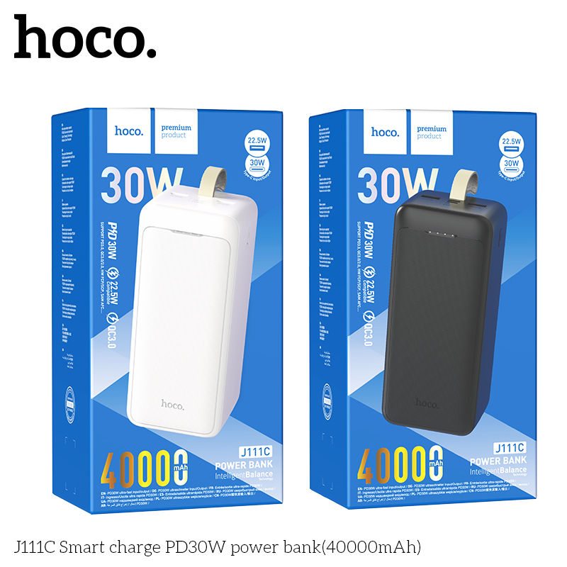 Pin dự phòng sạc siêu nhanh Hoco J111C 40000mAh TypeC PD 30W, USB QC 3.0 22.5W - Hãng phân phối