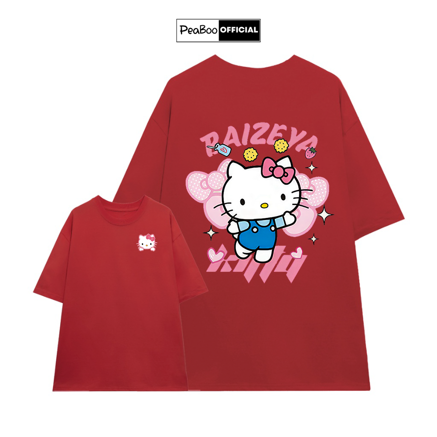 Áo Thun Nữ, Áo Phông Unisex By PEABOO Mã TN Hello Kitty Chất Cotton Thoáng Mát Form Rộng Tay Lỡ Cho Nam Nữ