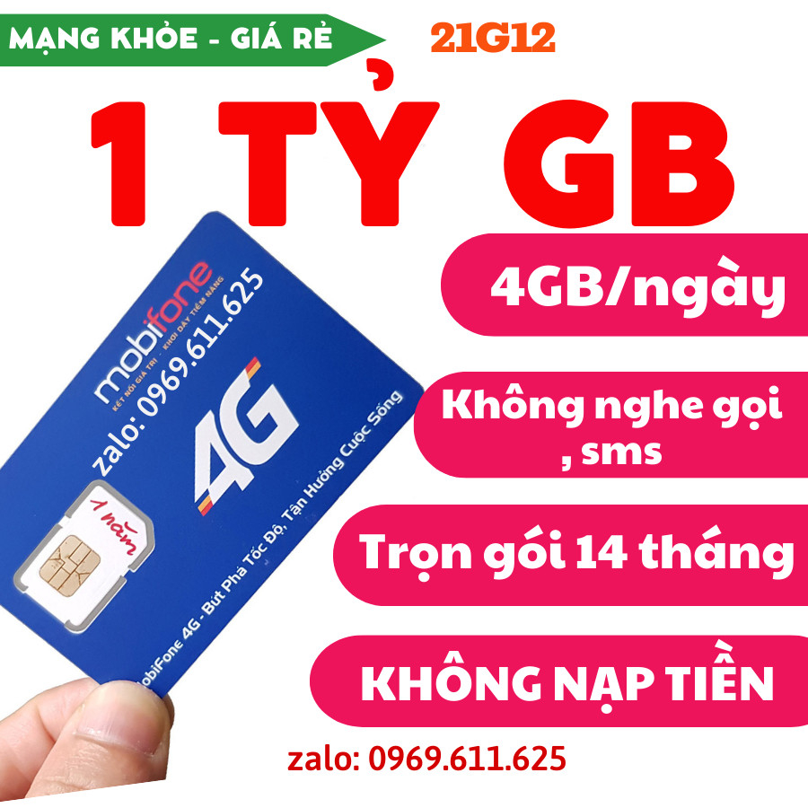 SIM MOBI 4G 21G12 TẶNG NGAY 120GB/THÁNG SỬ DỤNG TRỌN GÓI 14 THÁNG KHÔNG CẦN NẠP - MUA 1 LẦN DÙNG CẢ NĂM