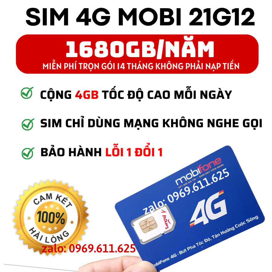 SIM MOBI 4G 21G12 TẶNG NGAY 120GB/THÁNG SỬ DỤNG TRỌN GÓI 14 THÁNG KHÔNG CẦN NẠP - MUA 1 LẦN DÙNG CẢ NĂM