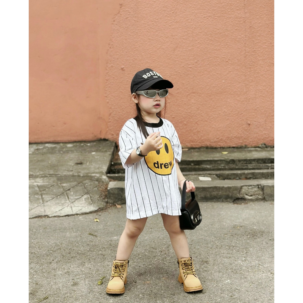 Áo thun gia đình drrew mặt cười kẻ cho bé, áo phông trẻ em unisex, TP KIDS