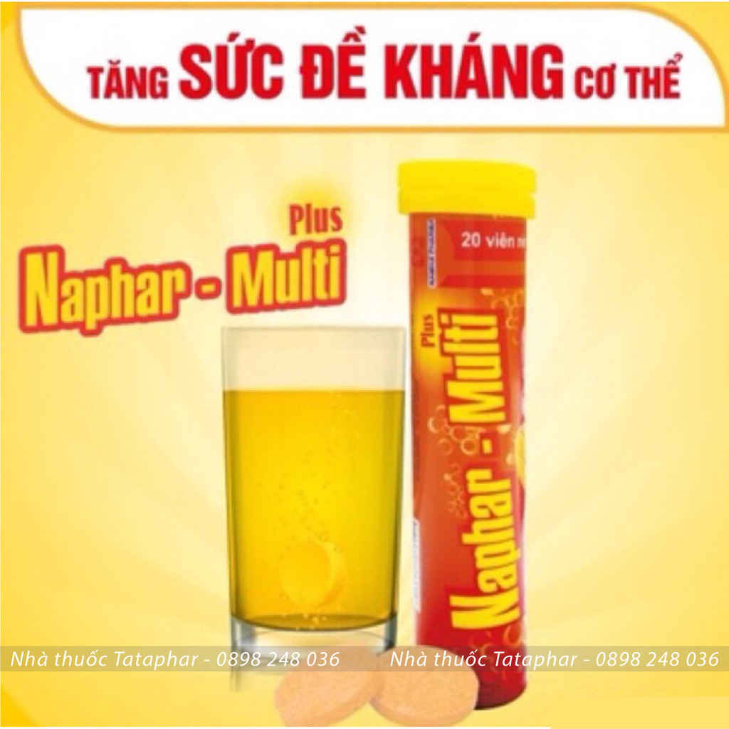 Viên sủi Naphar-Multi, Bổ sung vitamin, hỗ trợ tăng cường sức khỏe, nâng cao sức đề kháng (Tuýp 20 viên), Chính hãng