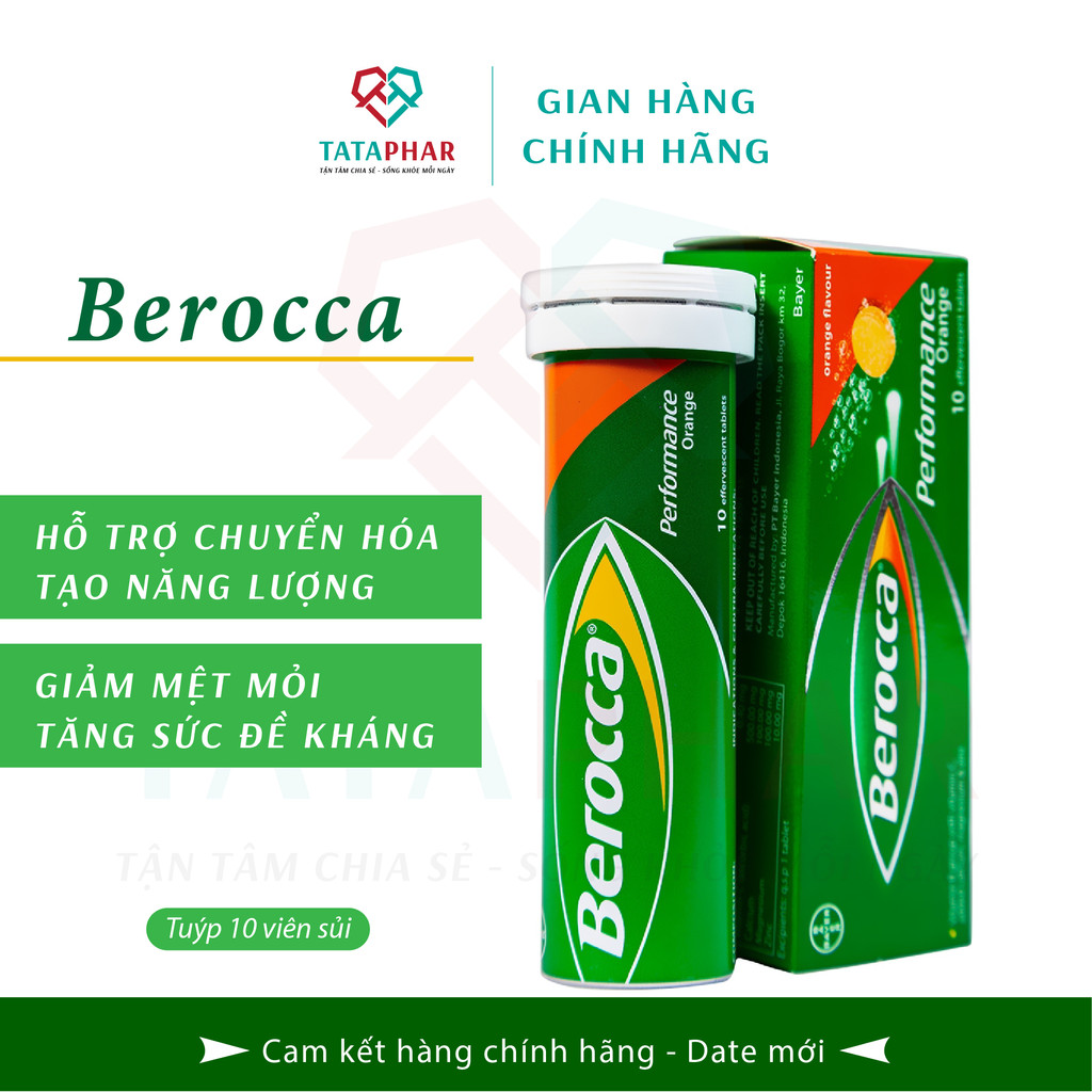 Viên sủi bổ sung Vitamin Berocca Performance, hỗ trợ Tăng cường sức đề kháng, giảm mệt mỏi, tuýp 10 viên, Chính hãng