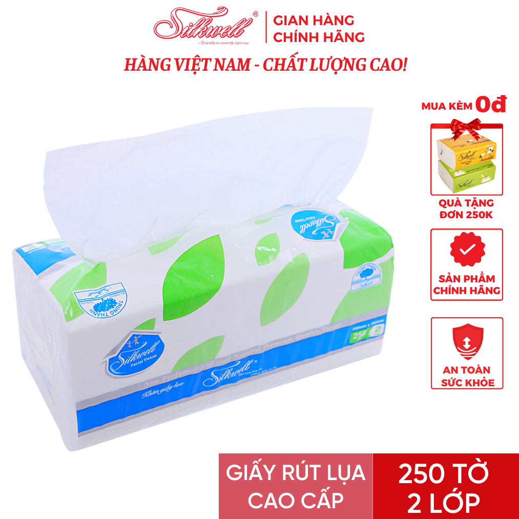 Giấy ăn rút lụa Silkwell 250 tờ khổ 200 siêu mềm mịn không tẩy trắng hàng chính hãng