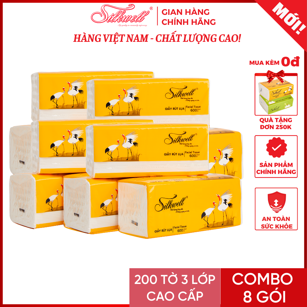 Combo 10 giấy ăn rút Silkwell Sếu 200 tờ 3 lớp hàng cao cấp