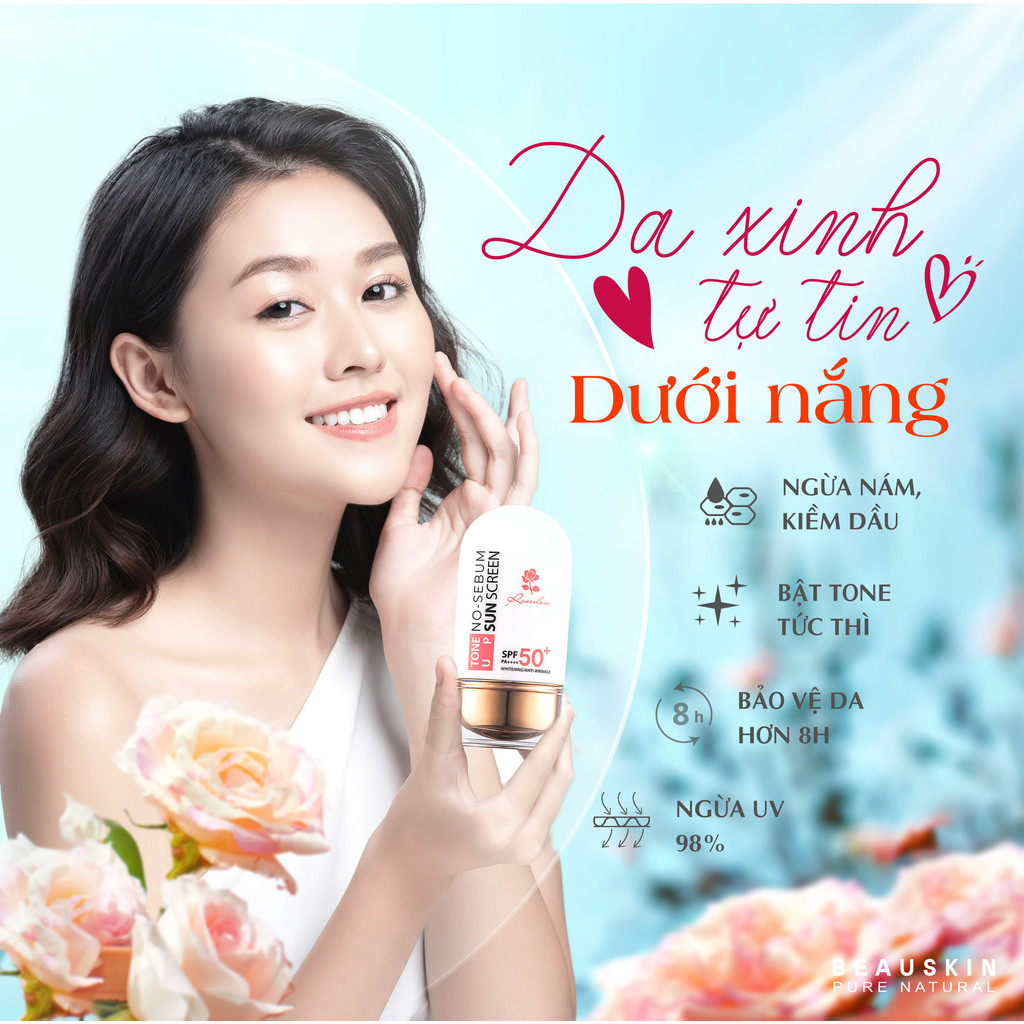 Kem chống nắng Beauskin Rosedew Tone Up Sunscreen kiềm dầu, nâng tone SPF 50+ Hàn Quốc 55ml