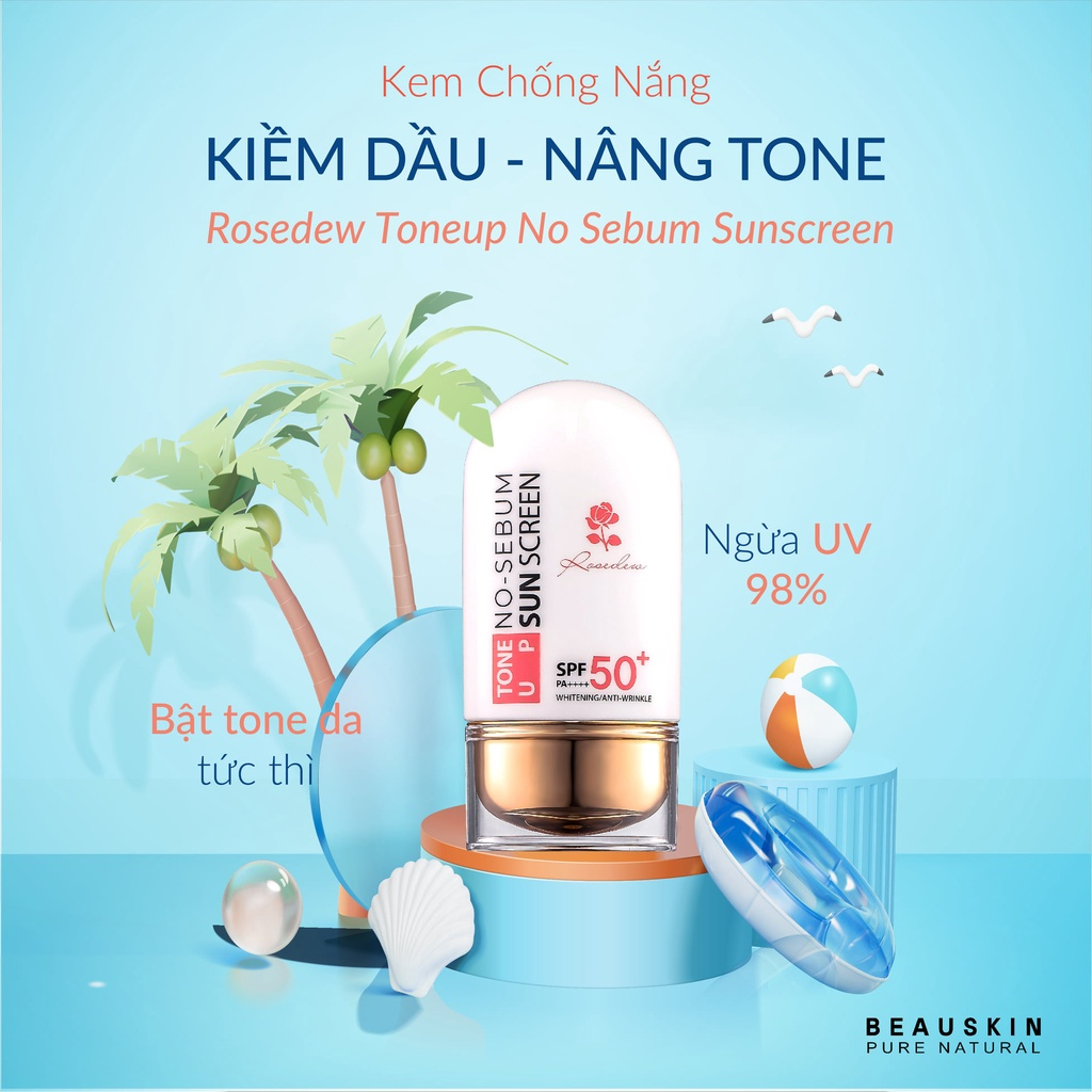 Kem chống nắng Beauskin Rosedew Tone Up Sunscreen kiềm dầu, nâng tone SPF 50+ Hàn Quốc 55ml