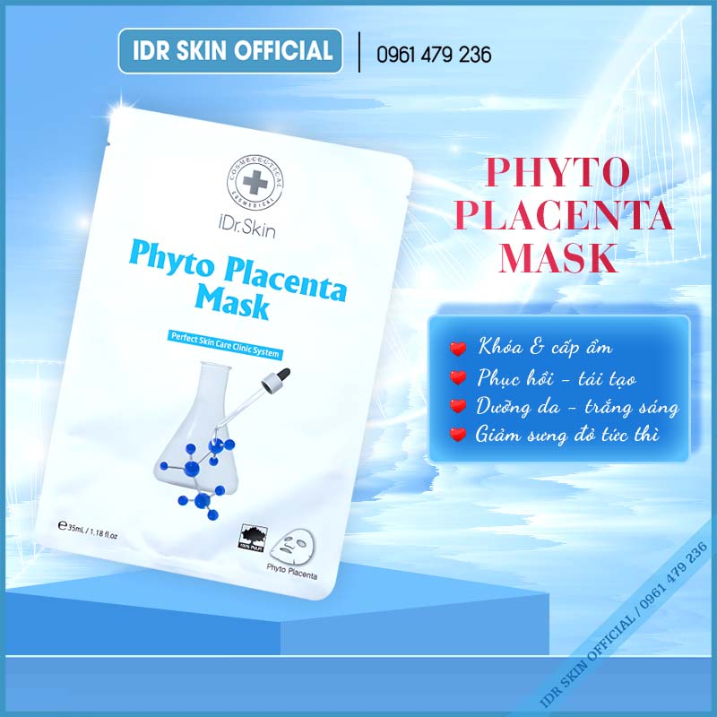 Mặt nạ nhau thai phục hồi da Idr Skin_IDr Skin Phyto Placenta Mask giúp giảm sưng đỏ sau lăn kim, vi tảo...