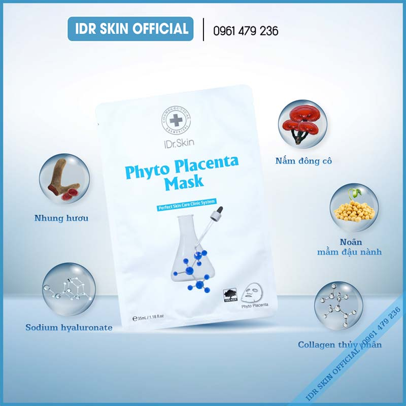 Mặt nạ nhau thai phục hồi da Idr Skin_IDr Skin Phyto Placenta Mask giúp giảm sưng đỏ sau lăn kim, vi tảo...