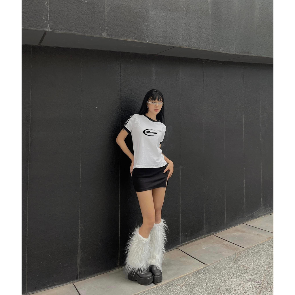 Áo Thun Baby Tee Phối Tay Sọc ATHANOR Chính Hãng Cotton 100% Mẫu Y2K